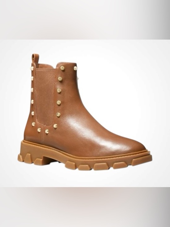 Michael Kors Shoes - Michael Kors | MK Brown Leather Studded Ridley Chelsea Boot Lug Sole NWOB 6.5